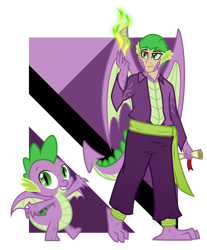 Size: 4800x5800 | Tagged: safe, artist:deroach, spike, dragon, human, equestria project humanized, g4, abstract background, clothes, fire, humanized, scales, show accurate, simple background, tail, tailed humanization, transparent background, vector, winged humanization, winged spike, wings