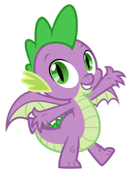 Size: 2000x2600 | Tagged: safe, artist:deroach, spike, dragon, g4, abstract background, grin, high res, male, show accurate, simple background, smiling, solo, standing, standing on one leg, transparent background, vector, winged spike, wings