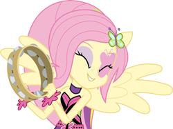 Size: 4015x3000 | Tagged: safe, artist:cloudy glow, fluttershy, equestria girls, g4, shake your tail, bare shoulders, musical instrument, simple background, sleeveless, solo, strapless, tambourine, transparent background, vector
