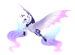 Size: 4400x3200 | Tagged: safe, artist:gigason, oc, oc:nightwatch, alicorn, bat pony, bat pony alicorn, pony, bat wings, crown, ethereal mane, female, hoof shoes, horn, hybrid wings, jewelry, mare, regalia, simple background, solo, starry mane, transparent background, wings
