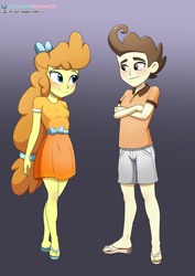 Size: 724x1023 | Tagged: safe, artist:the-dark-mangaka, pound cake, pumpkin cake, equestria girls, g4, blushing, brother and sister, cake twins, clothes, dress, duo, equestria girls-ified, explicit source, feet, female, male, older, older pound cake, older pumpkin cake, sandals, shirt, shorts, siblings, this will end in incest, twins