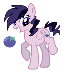 Size: 1443x1678 | Tagged: safe, artist:nitlynjane, oc, oc only, oc:berrywee, pegasus, pony, blue tomato, cutie mark, female, folded wings, food, full body, grin, gritted teeth, hooves, mare, older, pegasus oc, raised hoof, raised leg, simple background, smiling, solo, standing, standing on two hooves, tail, tomato, transparent background, two toned mane, two toned tail, wings