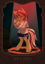 Size: 1668x2388 | Tagged: safe, artist:alrumoon_art, artist:up1ter, sunset shimmer, pony, unicorn, g4, bipedal, clothes, collaboration, cosplay, costume, crying, female, solo, sunset cosplay flashmob