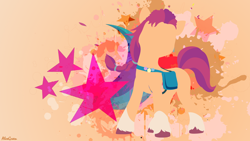 Size: 3840x2160 | Tagged: safe, artist:1alexgreen1, sunny starscout, earth pony, pony, g5, my little pony: a new generation, abstract background, bag, button, cute, cutie mark, female, high res, mare, signature, solo, stars, sunnybetes, wallpaper