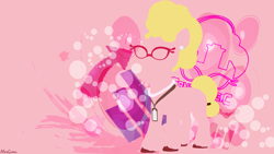 Size: 3840x2160 | Tagged: safe, artist:1alexgreen1, phyllis cloverleaf, earth pony, pony, g5, my little pony: a new generation, abstract background, bubble, canter logic, female, glasses, high res, hooves, jewelry, mare, name tag, necklace, pearl necklace, signature, solo, text, wallpaper