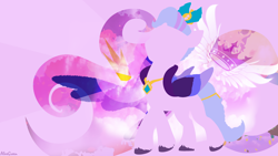 Size: 3840x2160 | Tagged: safe, artist:1alexgreen1, queen haven, pegasus, pony, g5, my little pony: a new generation, abstract background, crown, female, high res, jewelry, mare, necklace, pegasus crystal, regalia, signature, solo, sunburst background, wallpaper, wings