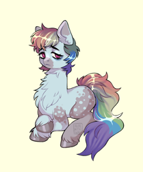 Size: 884x1055 | Tagged: safe, artist:nunwithguns, oc, oc only, earth pony, pony, chest fluff, fluffy, freebie, not rainbow dash, request, short mane, simple background, solo, unshorn fetlocks, yellow background