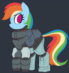 Size: 3877x4096 | Tagged: safe, alternate version, artist:_ton618_, rainbow dash, pegasus, pony, g4, armor, crossover, female, halo (series), looking at you, mare, smiling, solo