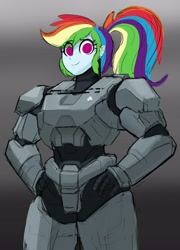 Size: 2951x4096 | Tagged: safe, artist:_ton618_, rainbow dash, equestria girls, g4, armor, crossover, halo (series), looking at you, smiling, solo