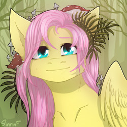 Size: 1000x1000 | Tagged: safe, artist:sinrinf, fluttershy, pegasus, pony, g4, looking at you, mushroom, plant, solo, wings