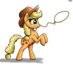 Size: 2628x2403 | Tagged: safe, artist:darkyboode32, applejack, earth pony, pony, g4, applejack's hat, belly button, bipedal, cowboy hat, female, hat, high res, lasso, rope, simple background, solo, white background