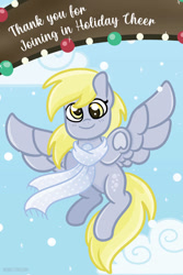 Size: 730x1095 | Tagged: safe, artist:redpalette, derpy hooves, g4, christmas, clothes, cloud, cute, flying, holiday, lights, scarf, secret santa, smiling