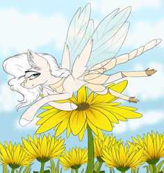 Size: 3584x3800 | Tagged: safe, artist:beamybutt, oc, oc only, hybrid, pony, ear fluff, flower, high res, outdoors, solo
