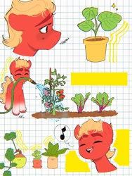 Size: 1536x2048 | Tagged: safe, artist:latiatonta, sprout cloverleaf, earth pony, pony, g5, my little pony: a new generation, food, male, plant, pot, singing, solo, sproutbetes, stallion, tomato
