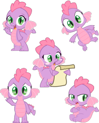 Size: 3570x4450 | Tagged: safe, artist:chiptunebrony, color edit, edit, editor:lunarangel, dragon, g4, baby, baby dragon, colored, crying, cute, dragoness, eyelashes, fangs, female, pink, rule 63, rule63betes, sad smile, scroll, simple background, solo, spiketta, transparent background, vector
