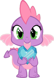 Size: 649x945 | Tagged: safe, artist:angel147196, editor:lunarangel, dragon, g4, crystal heart, cute, eye shimmer, female, hnnng, holding, looking at you, pink, rule 63, rule63betes, simple background, smiling, solo, spiketta, transparent background, vector