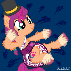Size: 1231x1215 | Tagged: safe, artist:thunderdasher07, sunny starscout, earth pony, pony, g4, g5, my little pony: a new generation, abstract background, baby new year, braid, braided ponytail, chest fluff, coat markings, diaper, diaper fetish, ear fluff, female, fetish, fluffy, g5 to g4, generation leap, hairband, hat, hoof fluff, leg fluff, non-baby in diaper, ponytail, poofy diaper, sash, shooting star, socks (coat markings), solo, top hat, unshorn fetlocks
