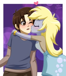 Size: 2550x2897 | Tagged: safe, artist:ameliacostanza, derpy hooves, equestria girls, g4, crossover, high res, kissing, peter parker