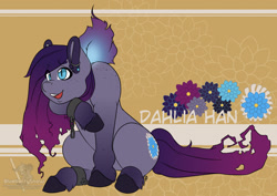 Size: 1280x905 | Tagged: safe, artist:blueberrysnow, oc, oc only, oc:dahlia han, dullahan, earth pony, pony, blue fire, disembodied head, female, headless, mare, modular, reference sheet, sitting, smiling, solo