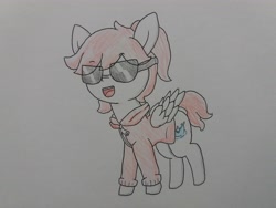 Size: 4128x3096 | Tagged: safe, artist:cherro, oc, oc:high diving, pegasus, pony, clothes, female, hoodie, solo, sunglasses, traditional art