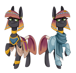 Size: 2829x2706 | Tagged: source needed, safe, artist:luximus17, oc, oc only, oc:khattarah, earth pony, pony, clothes, egyptian, egyptian headdress, egyptian pony, high res, raised hoof, scarf, simple background, solo, standing, transparent background