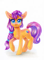 Size: 845x1151 | Tagged: safe, artist:maytee, sunny starscout, earth pony, pony, g5, my little pony: a new generation, chest fluff, colored pencil drawing, smiling, solo, traditional art