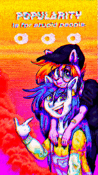 Size: 360x640 | Tagged: safe, alternate version, artist:porcelanowyokular, oc, oc only, earth pony, anthro, :d, animated, clothes, dither strobe, ear piercing, earth pony oc, gif, glasses, hat, open mouth, open smile, piercing, smiling