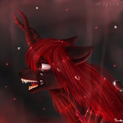 Size: 2160x2160 | Tagged: safe, artist:miurimau, oc, oc only, oc:marksaline, original species, bust, crying, high res, open mouth, sharp teeth, signature, solo, teeth