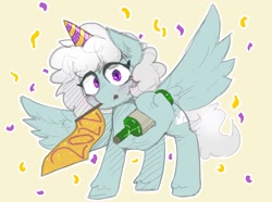Size: 1533x1139 | Tagged: safe, artist:rellopone, oc, oc only, oc:overcastpone, pegasus, pony, alcohol, champagne, confetti, flag, hat, looking at you, mouth hold, new year, party hat, solo, wine