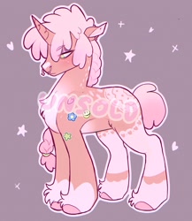 Size: 1778x2048 | Tagged: safe, artist:draw3, oc, oc only, pony, unicorn, adoptable, braid, chest fluff, coat markings, colored hooves, ear piercing, earring, eye clipping through hair, eyebrows, eyebrows visible through hair, full body, hoof fluff, hooves, horn, jewelry, nose piercing, outline, piercing, solo, standing, tail, unicorn oc, watermark, white outline