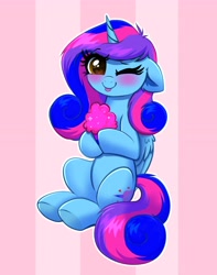 Size: 3062x3883 | Tagged: safe, artist:confetticakez, oc, oc only, alicorn, pony, :p, alicorn oc, blushing, cute, female, heart, heart eyes, high res, horn, mare, ocbetes, one eye closed, sitting, solo, tongue out, wingding eyes, wings, wink