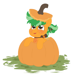 Size: 4035x4062 | Tagged: safe, artist:queenderpyturtle, oc, oc only, oc:pumpkin patch, pony, absurd resolution, female, filly, foal, freckles, pumpkin, simple background, solo, tongue out, transparent background