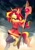 Size: 1668x2388 | Tagged: safe, artist:buvanybu, sunset shimmer, unicorn, anthro, unguligrade anthro, g4, anime, belt, clothes, cloud, cloven hooves, cosplay, costume, cute, dress, female, hat, hooves, horn, konosuba, magic staff, megumin, scepter, shimmerbetes, smiling, solo, staff, witch hat