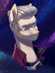 Size: 1134x1500 | Tagged: safe, artist:tigra0118, earth pony, pony, bust, digital art, guardians of the galaxy, male, marvel, peter quill, ponified, portrait, solo, space, stallion, star-lord
