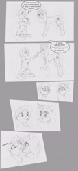 Size: 2491x5440 | Tagged: safe, artist:joestick, oc, oc only, oc:sheron, earth pony, pony, unicorn, comic, cyrillic, female, mare, microphone, monochrome, russian, traditional art, translated in the comments
