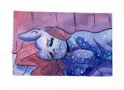 Size: 2292x1672 | Tagged: safe, artist:raph13th, fluttershy, pony, g4, galaxy, lying down, solo, traditional art, watercolor painting