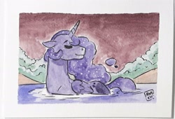 Size: 2242x1526 | Tagged: safe, artist:raph13th, princess luna, alicorn, pony, g4, lake, solo, submerged, traditional art, watercolor painting