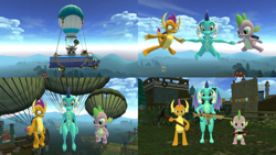 Size: 3840x2160 | Tagged: safe, artist:php170, princess ember, smolder, spike, dragon, g4, 3d, assault rifle, backpack, balloon, battle royal, bus, dragon trio, dragoness, ear, falling, female, flying, fn scar, forest, fortnite, grin, gun, happy, high res, horn, island, looking at you, looking down, male, map, parachute, pickaxe, rifle, shotgun, sky, skydiving, smiling, source filmmaker, tail, trio, vehicle, video game, video game crossover, weapon