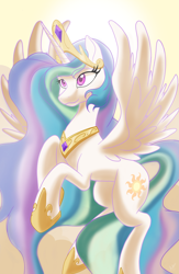 Size: 2297x3517 | Tagged: safe, artist:theroyalprincesses, princess celestia, alicorn, pony, g4, crown, female, high res, jewelry, mare, regalia, smiling, solo, spread wings, wings