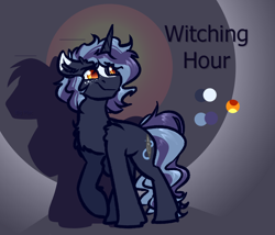 Size: 1244x1063 | Tagged: safe, artist:witchtaunter, oc, oc only, oc:witching hour, pony, unicorn, eyebrows, eyebrows visible through hair, horn, raised hoof, reference sheet, solo, unicorn oc