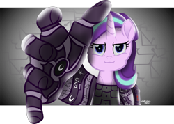 Size: 3304x2353 | Tagged: safe, artist:php178, derpibooru exclusive, starlight glimmer, alicorn, cyborg, pony, unicorn, fallout equestria, fallout equestria: project horizons, g4, my little pony: the movie, .svg available, :3, >:), >:3, alicorn armor, alternate universe, armor, armored pony, artificial hands, artificial wings, augmented, breaking the fourth wall, colored pupils, creepy, cursed emoji, cyber grooves, cyber legs, cybernetic eyes, cybernetic pony, cybernetic wings, cyberpunk, determined, determined face, determined look, determined smile, fanfic art, female, fingernails, fingers, flourish, fourth wall, gradient background, hand, high res, horn, inkscape, level 6 (cognitum) (project horizons), looking at you, mare, meme, moonlight eclipse (project horizons), movie accurate, nc-tv signature, palm, race swap, reaching, recruitment poster, signature, smiling, smiling at you, solo, squint, staring into your soul, svg, the fourth wall cannot save you, upgrade, vector, vector trace, vibe check, wall of tags, we will go deeper, wings