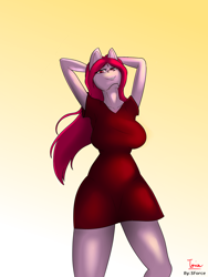 Size: 1080x1440 | Tagged: safe, artist:sforcetheartist, oc, oc only, earth pony, anthro, arm behind head, clothes, dress, solo