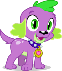 Size: 2467x2820 | Tagged: safe, artist:dustinwatsongkx, spike, spike the regular dog, dog, equestria girls, g4, my little pony equestria girls: better together, reboxing with spike!, collar, cute, dog collar, fangs, fur, green eyes, heart, high res, open mouth, open smile, pet tag, purple fur, simple background, smiling, solo, spikabetes, spikes, spots, transparent background, underbelly, vector