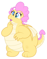 Size: 1600x2026 | Tagged: safe, artist:aleximusprime, oc, oc:buttercream, oc:buttercream the dragon, dragon, flurry heart's story, belly, big belly, chubby, confused, cute, dragon oc, dragoness, fat, female, heart shaped, huh, questioning, simple background, solo, transparent background, wat