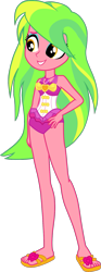Size: 633x1693 | Tagged: safe, artist:dustinwatsongkx, lemon zest, equestria girls, equestria girls specials, g4, my little pony equestria girls: better together, my little pony equestria girls: forgotten friendship, clothes, clothes swap, feet, geode of sugar bombs, magical geodes, one-piece swimsuit, pinkie pie swimsuit, sandals, simple background, solo, swimsuit, swimsuit swap, transparent background, vector