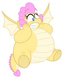 Size: 1600x1982 | Tagged: safe, artist:aleximusprime, oc, oc:buttercream, oc:buttercream the dragon, dragon, flurry heart's story, airborne, belly, big belly, chubby, cute, dragon oc, dragoness, fat, female, flapping wings, flying, hands on cheeks, heart shaped, scared, shocked, simple background, solo, transparent background, wings