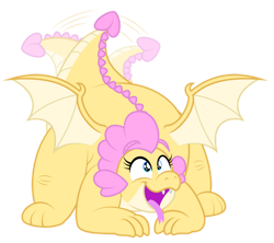 Size: 1600x1421 | Tagged: safe, artist:aleximusprime, oc, oc:buttercream, oc:buttercream the dragon, dragon, flurry heart's story, adorafatty, behaving like a dog, chubby, cute, dragon oc, dragoness, excited, fangs, fat, female, happy, ocbetes, panting, simple background, solo, spread wings, tail, tail wag, tongue out, transparent background, wings