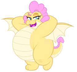 Size: 1280x1196 | Tagged: safe, artist:aleximusprime, oc, oc:buttercream, oc:buttercream the dragon, dragon, flurry heart's story, arm behind head, bedroom eyes, chubby, cute, dragon oc, dragoness, fat, female, flirting, heart shaped, looking sideways, modeling, posing for photo, raised eyebrow, sexy, simple background, solo, spread wings, transparent background, wings