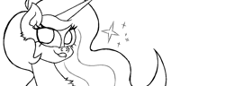 Size: 5200x2000 | Tagged: safe, artist:iceflower99, princess celestia, g4, looking at you, monochrome, sketch, smiling, stars