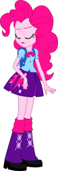 Size: 615x1778 | Tagged: safe, artist:dustinwatsongkx, pinkie pie, equestria girls, g4, my little pony equestria girls, backpack, boots, clothes swap, eyes closed, female, frown, open mouth, shoes, simple background, solo, transparent background, twilight sparkle's boots, twilight sparkle's skirt, vector